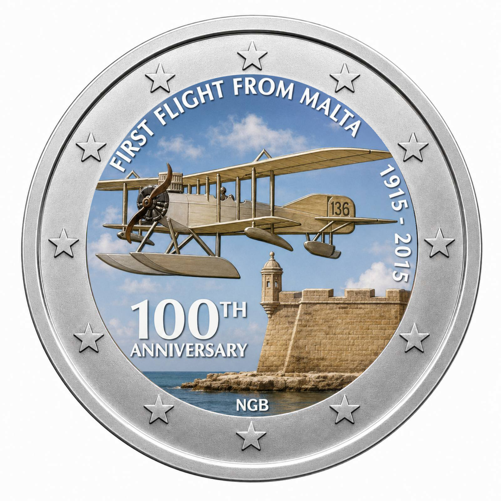 2 Euros First Flight from Malta (Coloured)